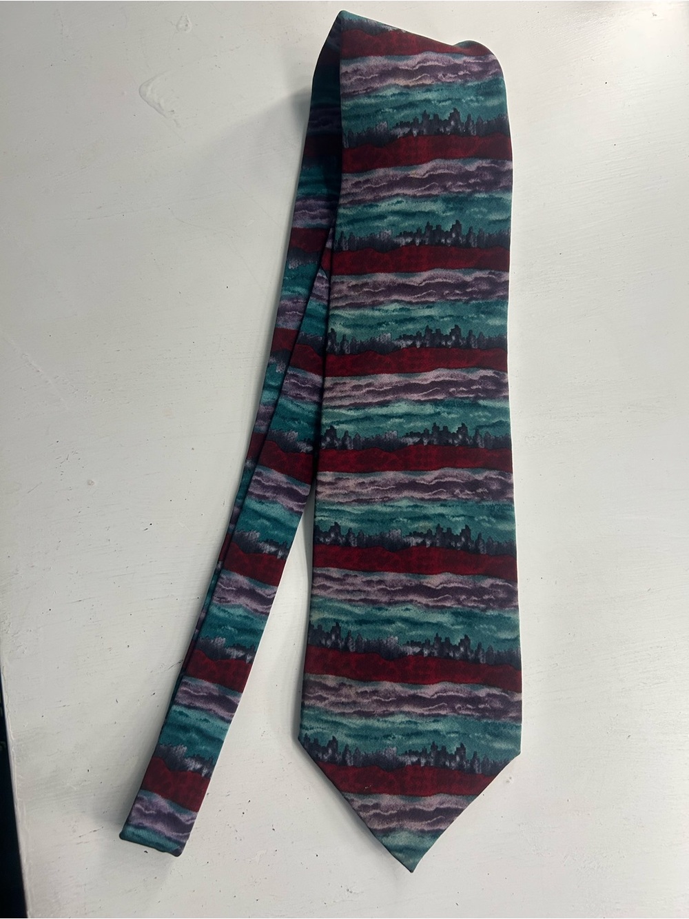 J. Garcia Teal and Burgundy Striped Landscape Tie